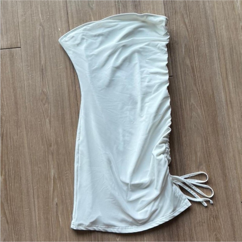 White Strapless Ruched Dress
